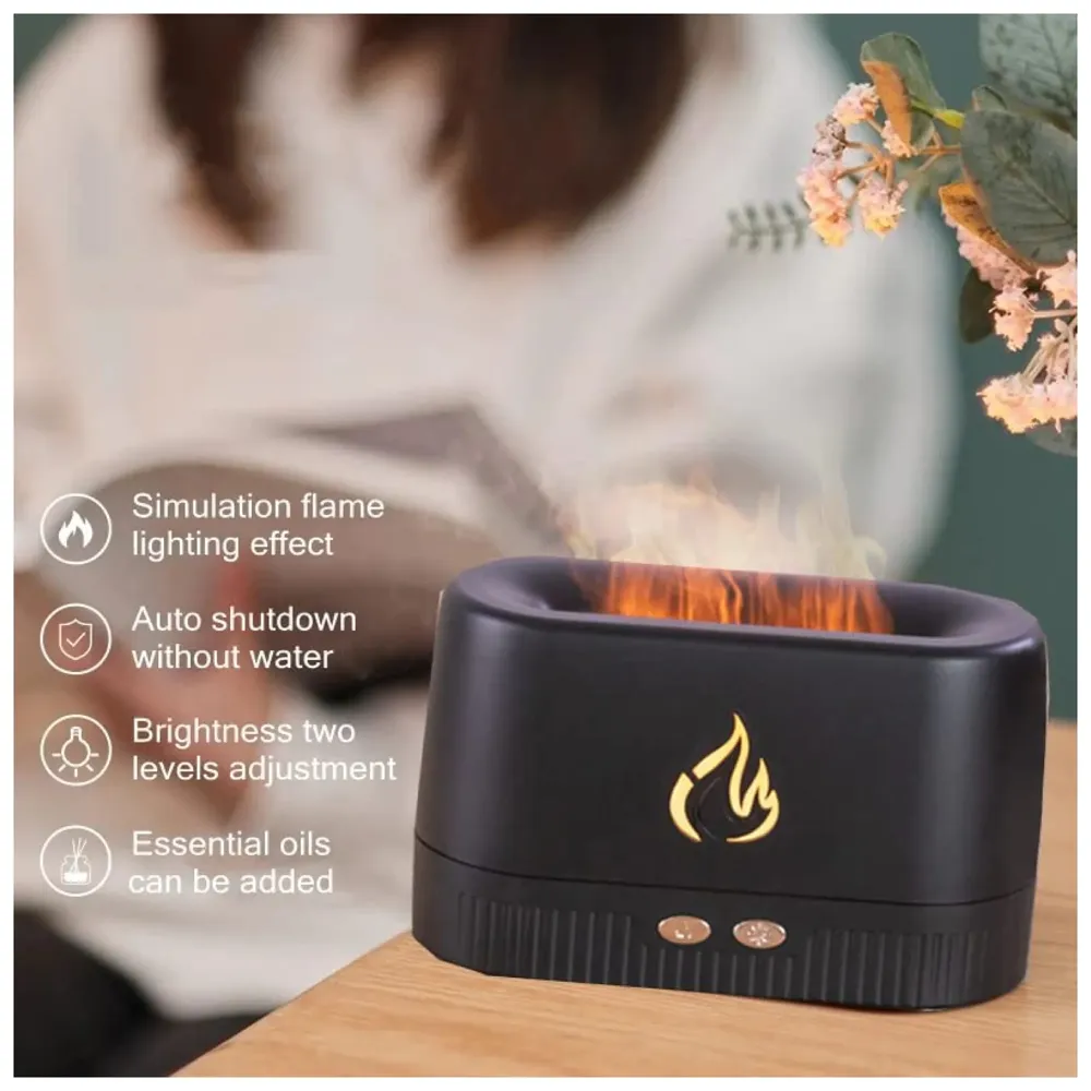 Flame Humidifier Essential Oils 180ML for Room Bedrooms with Flame Lights, Ultrasonic Cool Mist Car Humidifiers, and Desktop Humidifiers for Offices and Bedrooms