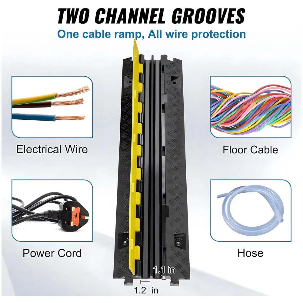 Cable Cover Manager for Roads 5500 kgs Heavy Duty Flip Open Cover Protective Wire Cord Ramp Driveway Rubber Traffic Speed Bumps Cable Protector - 1Meter (2 Channel) - 2