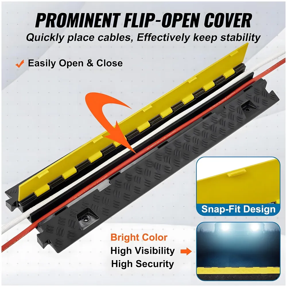 Cable Cover Manager for Roads 5500 kgs Heavy Duty Flip Open Cover Protective Wire Cord Ramp Driveway Rubber Traffic Speed Bumps Cable Protector - 1Meter (2 Channel) - 3