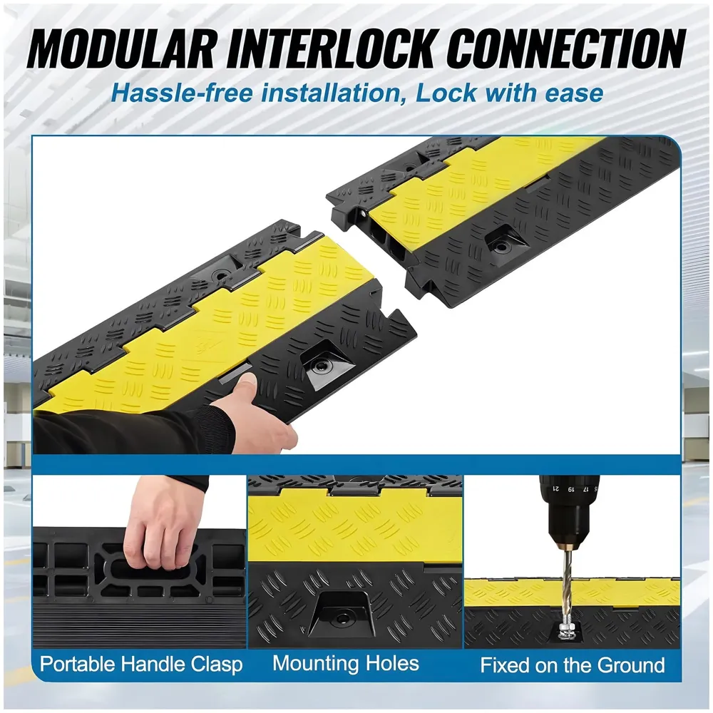 Cable Cover Manager for Roads 5500 kgs Heavy Duty Flip Open Cover Protective Wire Cord Ramp Driveway Rubber Traffic Speed Bumps Cable Protector - 1Meter (2 Channel) - 4