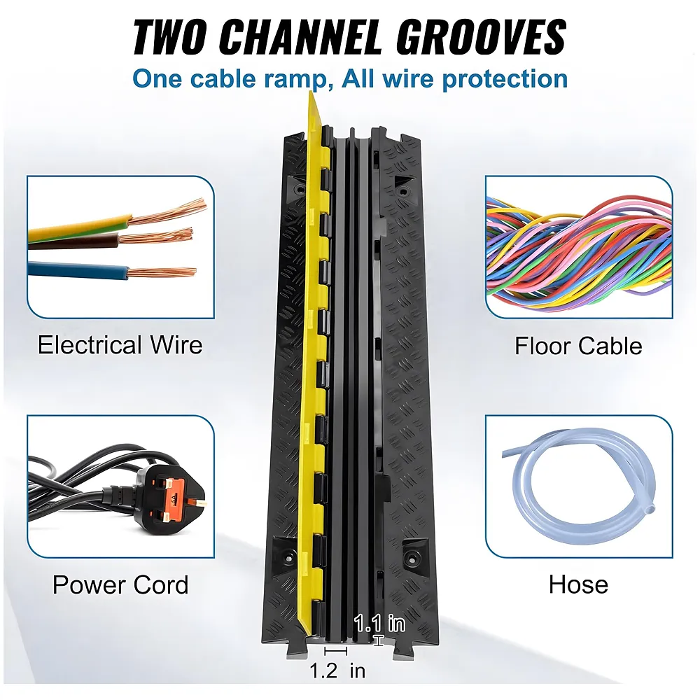 Cable Cover Manager for Roads 5500 kgs Heavy Duty Flip Open Cover Protective Wire Cord Ramp Driveway Rubber Traffic Speed Bumps Cable Protector - 1Meter (2 Channel) Premium