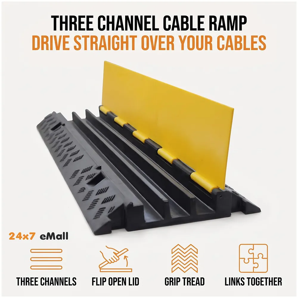 Cable Cover Manager for Roads 5500 kgs Heavy Duty Flip Open Cover Protective Wire Cord Ramp Driveway Rubber Traffic Speed Bumps Cable Protector - 1Meter (3 Channel) Premium