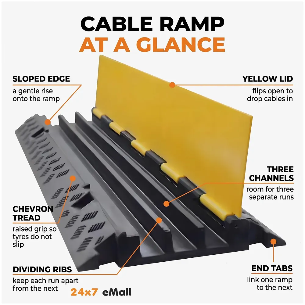 Cable Cover Manager for Roads 5500 kgs Heavy Duty Flip Open Cover Protective Wire Cord Ramp Driveway Rubber Traffic Speed Bumps Cable Protector - 1Meter (3 Channel) Premium