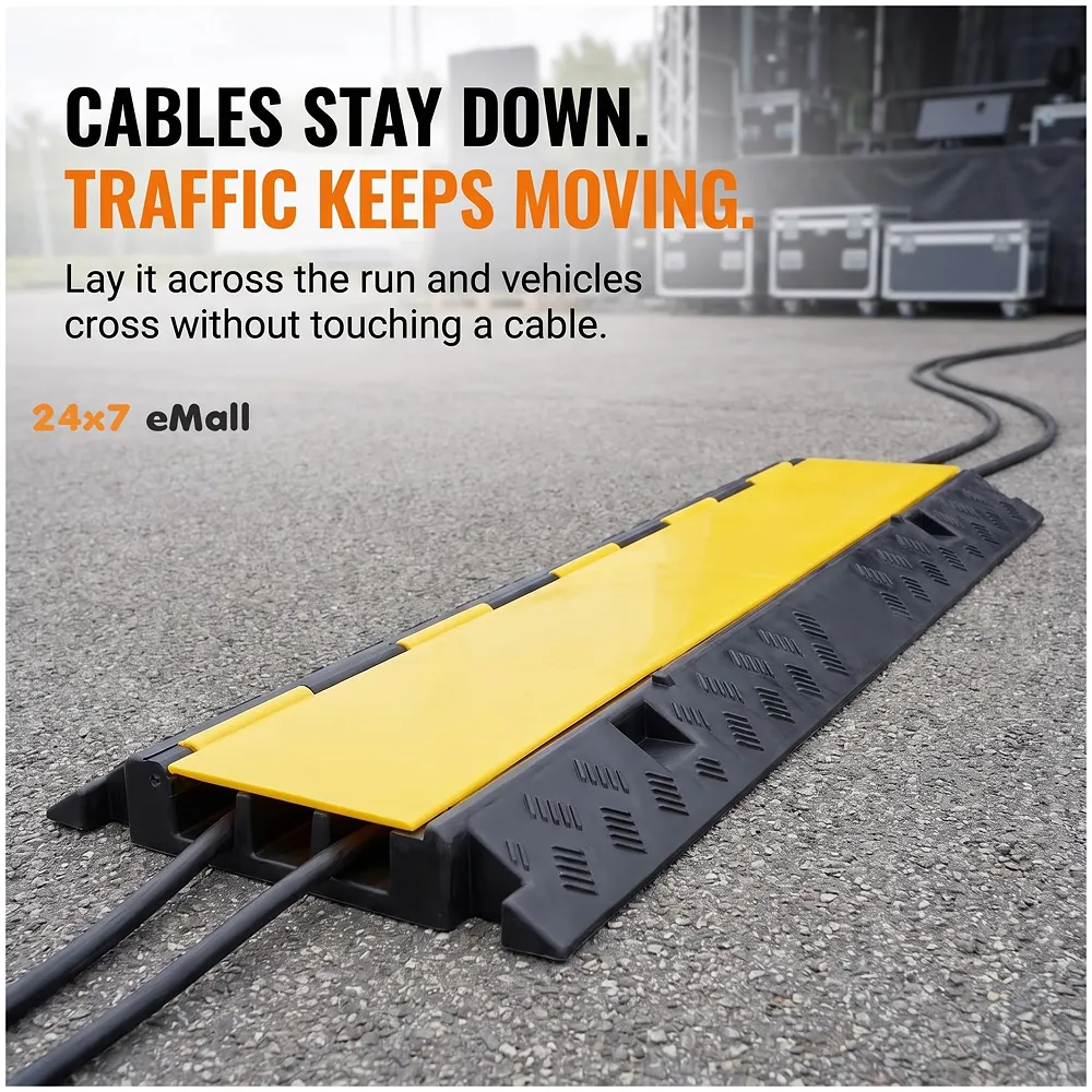 Cable Cover Manager for Roads 5500 kgs Heavy Duty Flip Open Cover Protective Wire Cord Ramp Driveway Rubber Traffic Speed Bumps Cable Protector - 1Meter (3 Channel) Premium