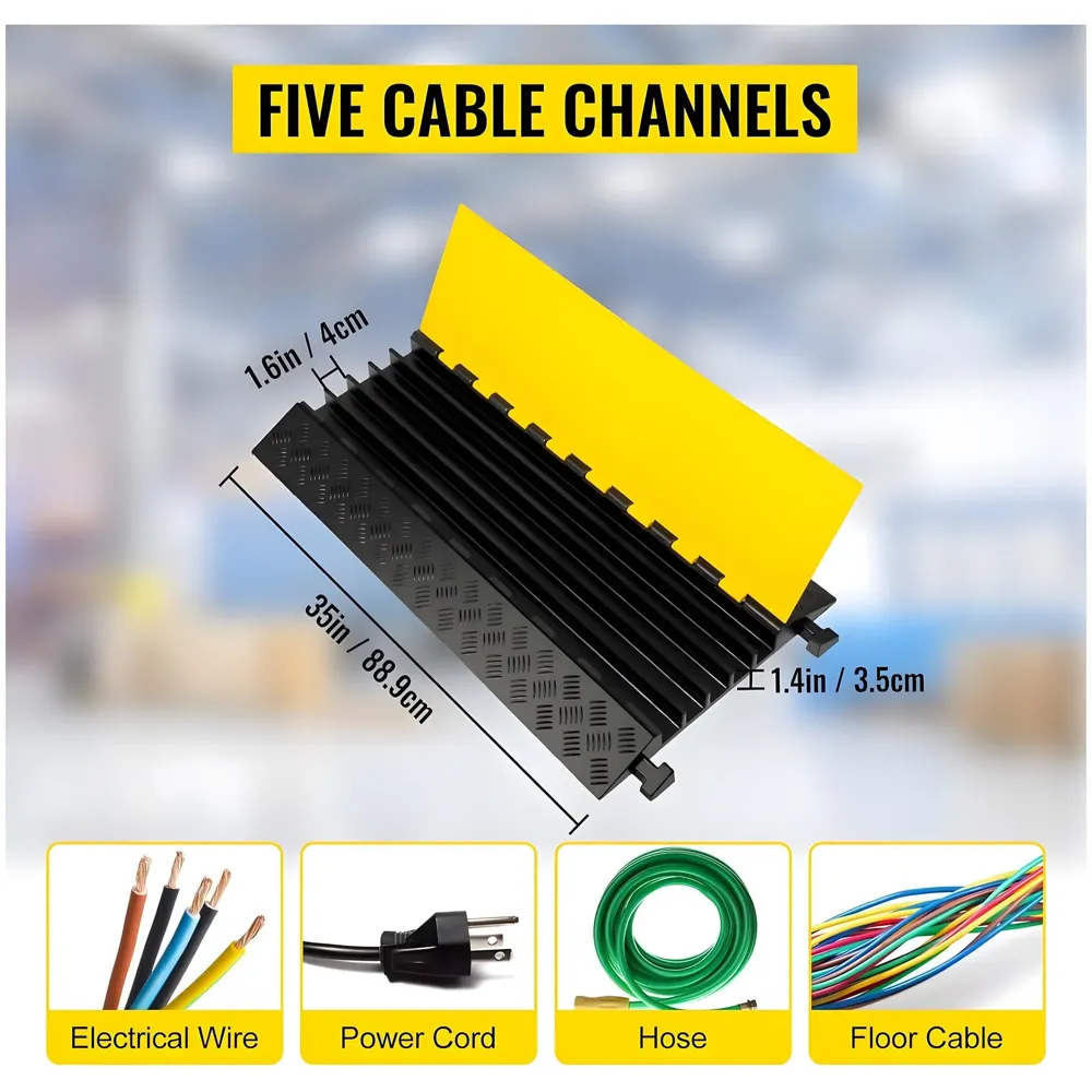 Cable Cover Manager for Roads 5500 kgs Heavy Duty Flip Open Cover Protective Wire Cord Ramp Driveway Rubber Traffic Speed Bumps Cable Protector - 1Meter (5 Channel) - 3