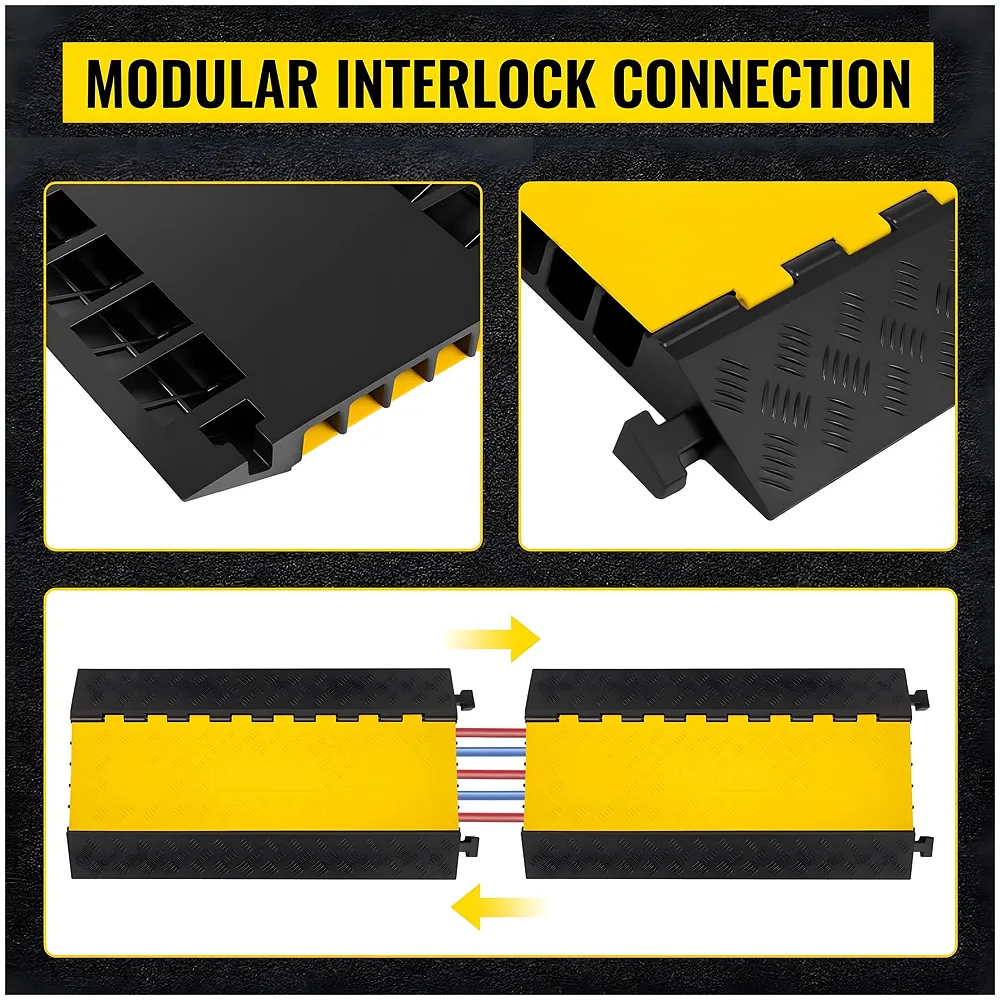 Cable Cover Manager for Roads 5500 kgs Heavy Duty Flip Open Cover Protective Wire Cord Ramp Driveway Rubber Traffic Speed Bumps Cable Protector - 1Meter (5 Channel) Premium