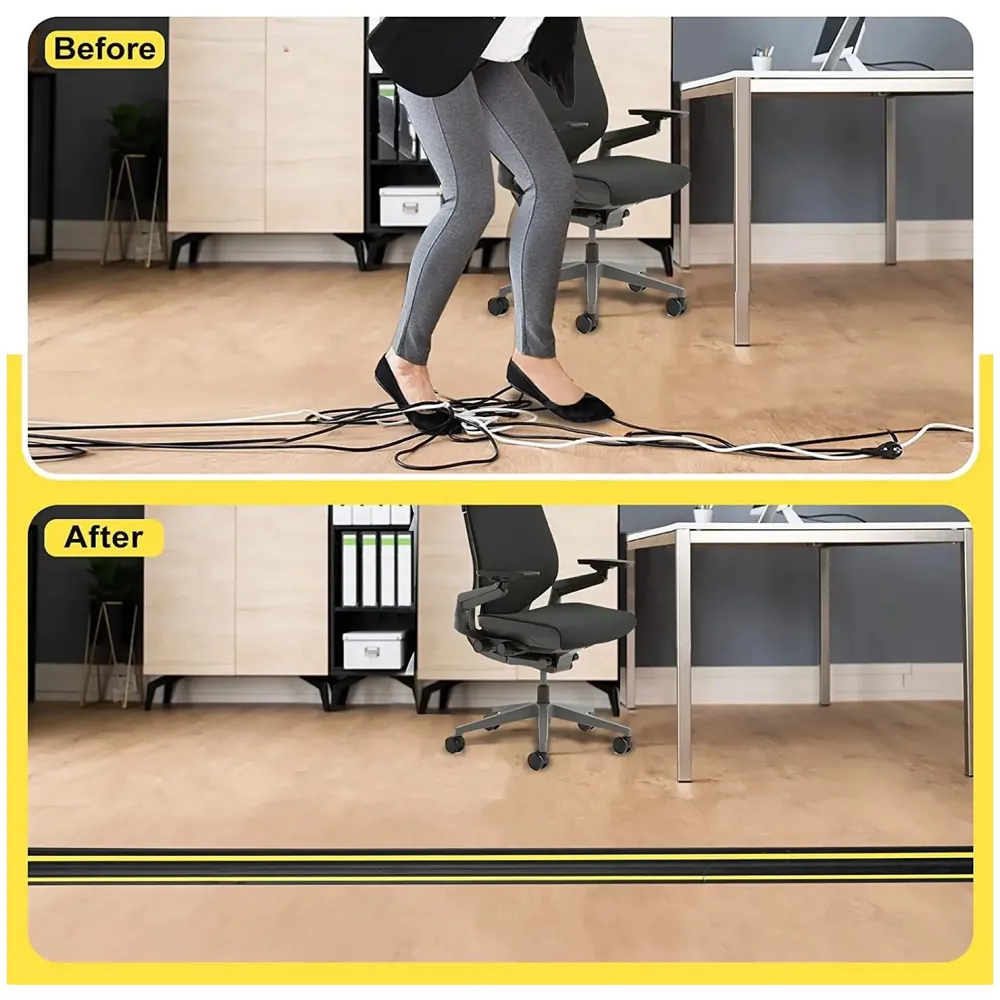 3.28 FT Floor Cable Cover Perfect for an Office, Home, Workshop, Warehouse, Concert, Or Other Outdoor Setting, Floor Cords, Cables and Wires Protector 82 mm X 17 mm X 1 Meter - 2