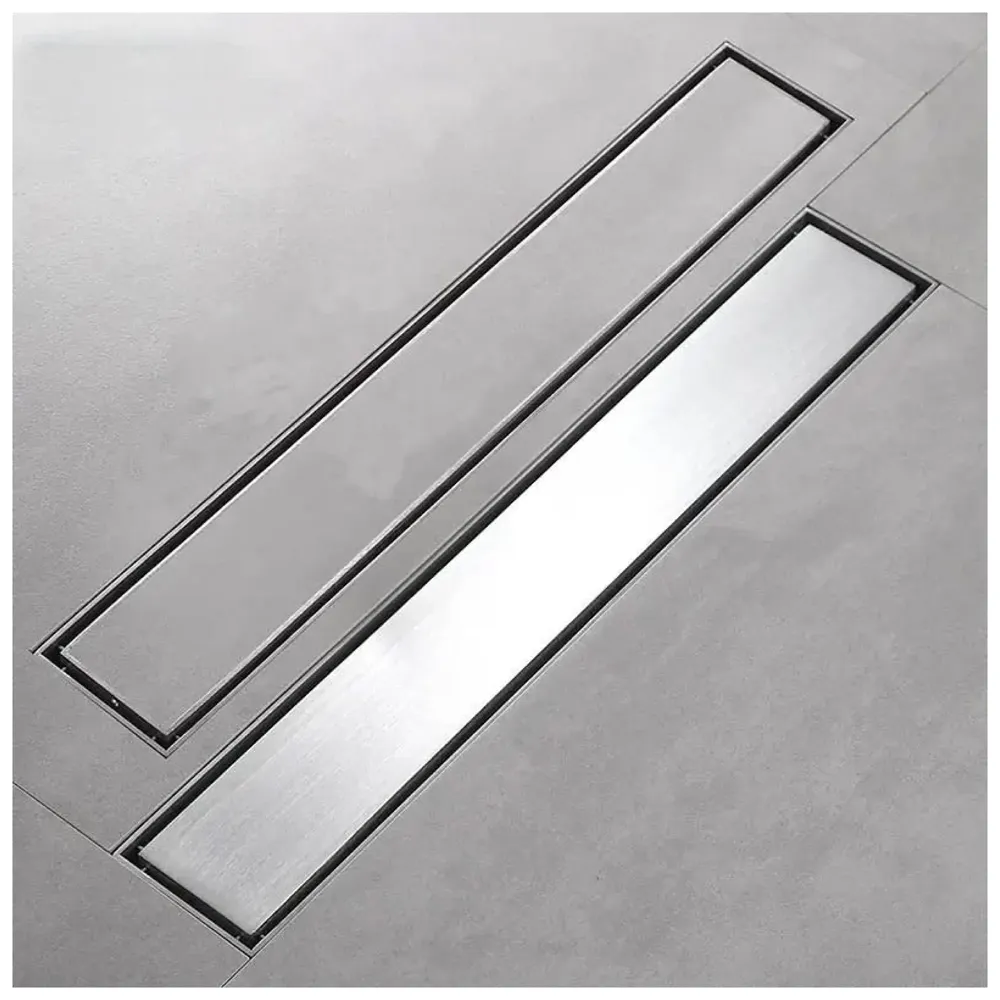 24" x 4" Bathroom Insert Floor Drain Tile Marble Insert Grate Grafting Shower Channel Water Drainer for Bathroom with Anti-Foul Cockroach Trap Center Hole