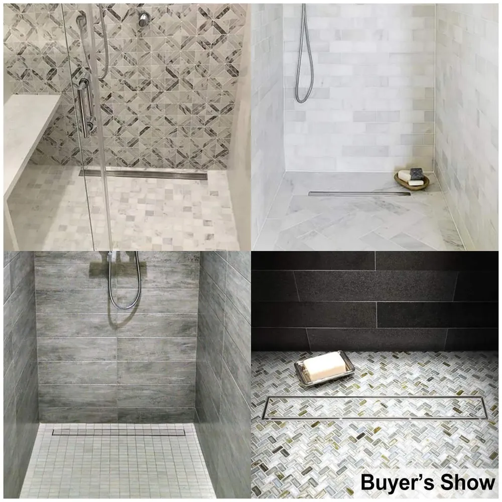24" x 4" Bathroom Insert Floor Drain Tile Marble Insert Grate Grafting Shower Channel Water Drainer for Bathroom with Anti-Foul Cockroach Trap Center Hole