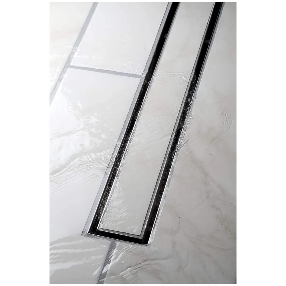 24" x 4" Bathroom Insert Floor Drain Tile Marble Insert Grate Grafting Shower Channel Water Drainer for Bathroom with Anti-Foul Cockroach Trap Center Hole