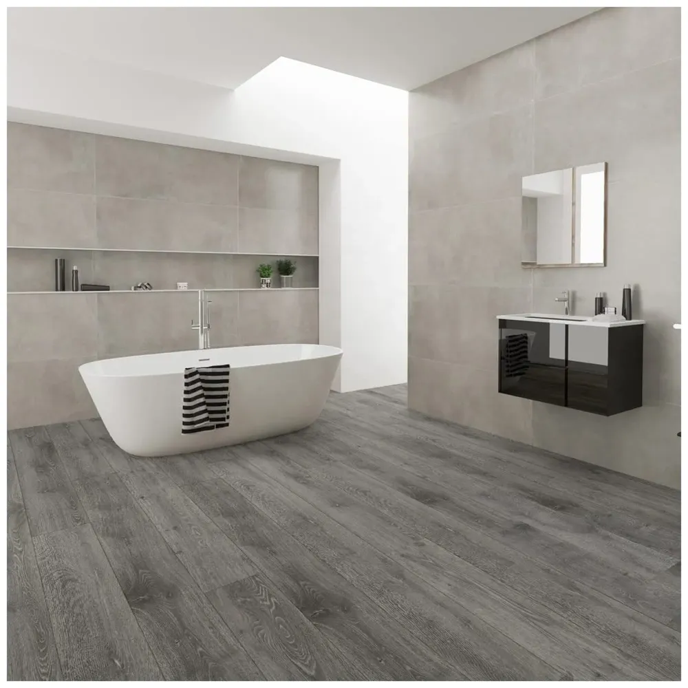 Light Grey PVC Wood Floor Planks Flooring Tiles Self Adhesive Peel & Stick Grey Wooden Design 18 Planks 27 Square feet Light grey Wood Colour