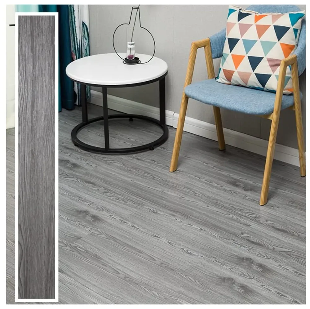 Light Grey PVC Wood Floor Planks Flooring Tiles With Self Adhesive Peel & Stick Wooden Design 18 Planks 27 Square feet Light grey Oak Wood Colour