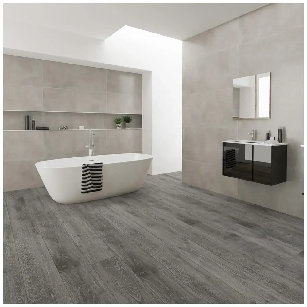 Light Grey PVC Wood Floor Planks Flooring Tiles With Self Adhesive Peel & Stick Wooden Design 18 Planks 27 Square feet Light grey Oak Wood Colour - 5