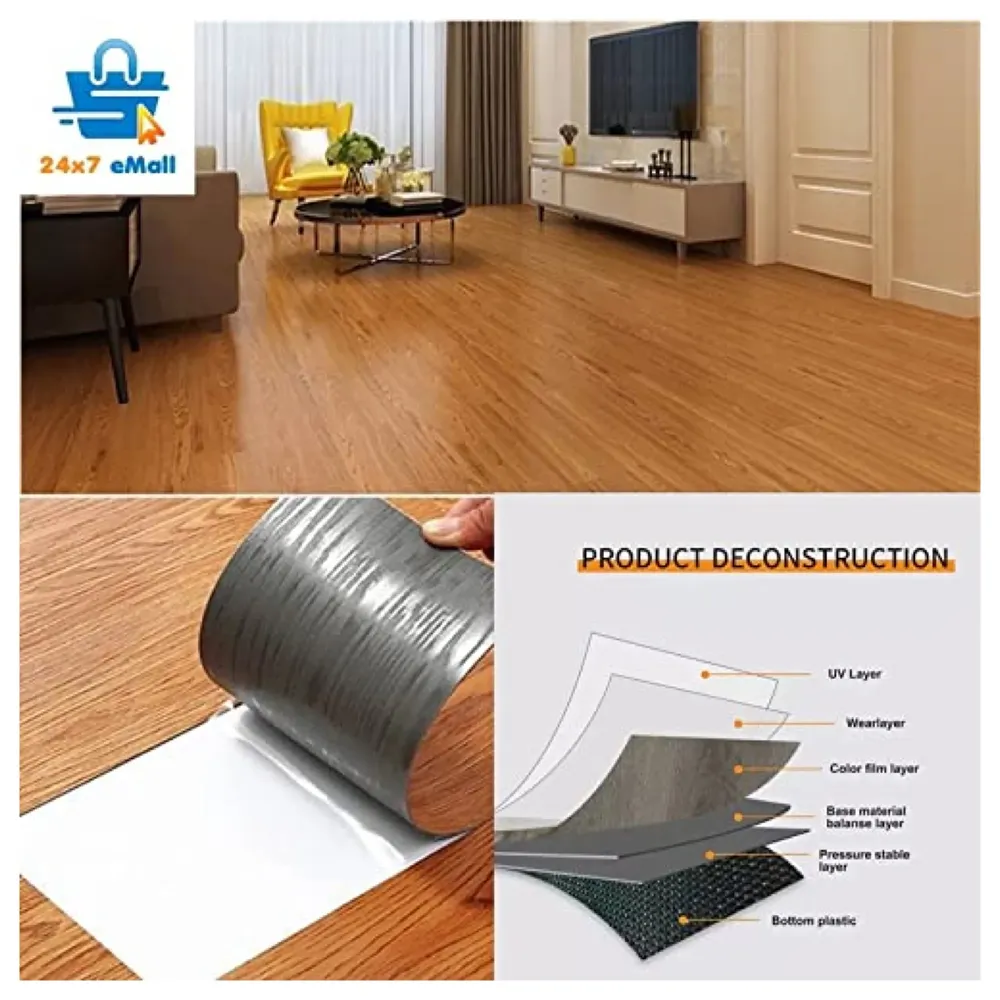 Brown Amber PVC Wood Floor Planks Flooring Tiles Self Adhesive Peel & Stick Grey Wooden Design 18 Planks 27 Square feet PVC Amber Wood Colour