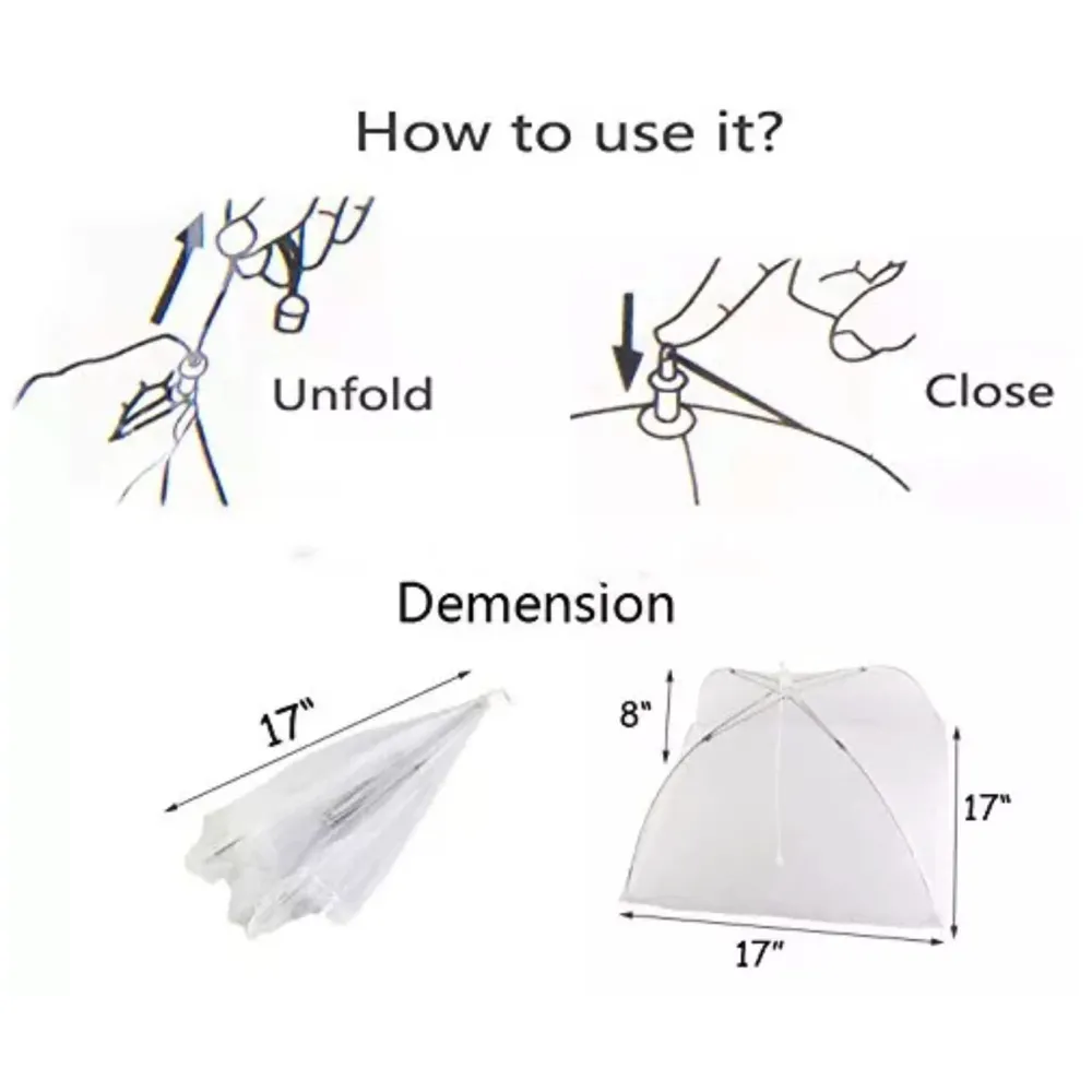 Pop-Up Mesh Food Covers 4 Pcs Tent Umbrella 17 inch Reusable and Collapsible Screen Net Protectors for Outdoors Parties Picnics -White (4) - 4