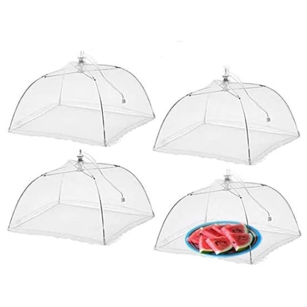 Pop-Up Mesh Food Covers 4 Pcs Tent Umbrella 17 inch Reusable and Collapsible Screen Net Protectors for Outdoors Parties Picnics -White (4) Premium