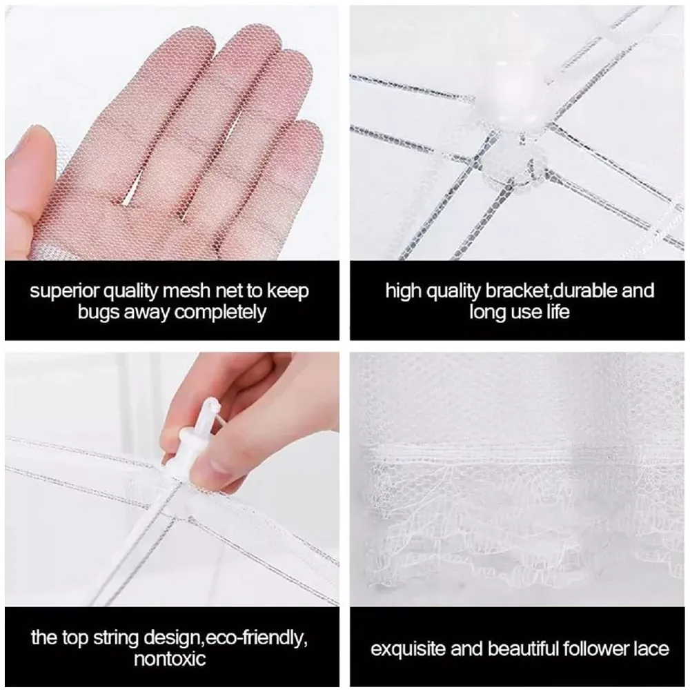 Pop-Up Mesh Food Covers 4 Pcs Tent Umbrella 17 inch Reusable and Collapsible Screen Net Protectors for Outdoors Parties Picnics -White (4) Premium