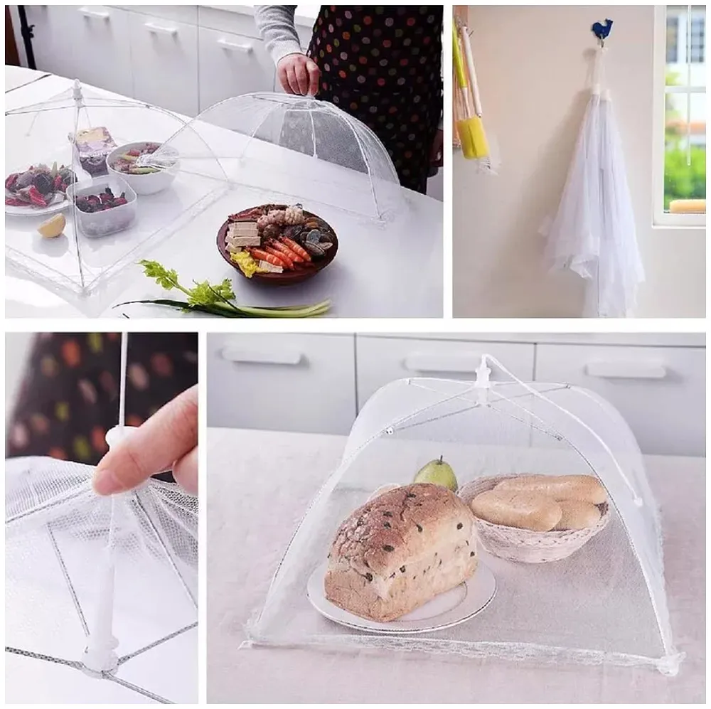Pop-Up Mesh Food Covers 4 Pcs Tent Umbrella 17 inch Reusable and Collapsible Screen Net Protectors for Outdoors Parties Picnics -White (4) Premium
