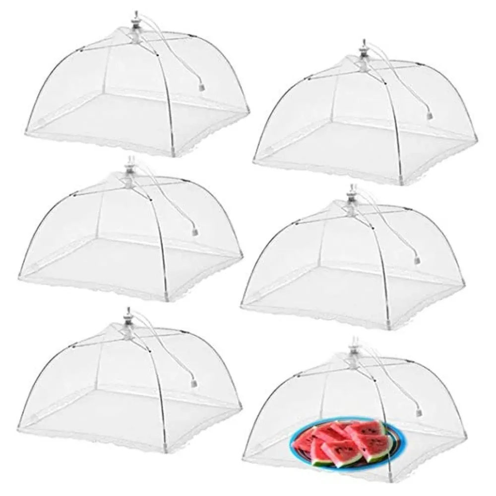 Pop-Up Mesh Food Covers 6 Pcs Tent Umbrella 17 inch Reusable and Collapsible Screen Net Protectors for Outdoors Parties Picnics -White (6)