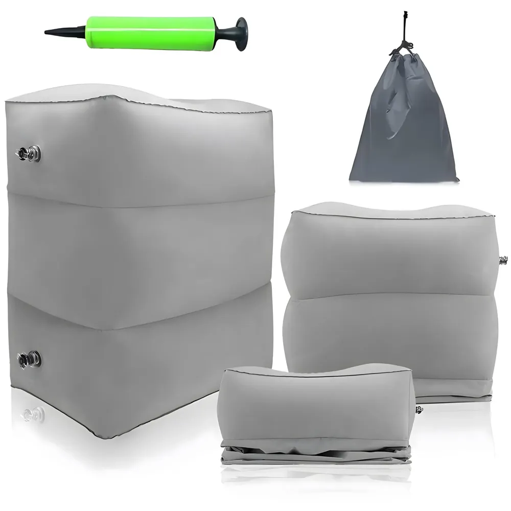 Travel Foot Rest Pillow, Adjustable Height, 46 x 43 x 30 cm, Inflatable Leg Rest with Carry Bag and Pump for Flight, Car