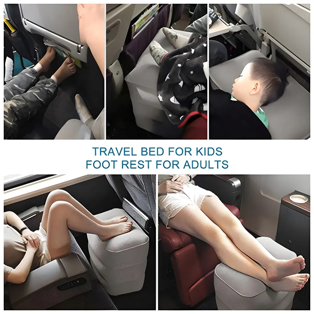 Travel Foot Rest Pillow, Adjustable Height, 46 x 43 x 30 cm, Inflatable Leg Rest with Carry Bag and Pump for Flight, Car