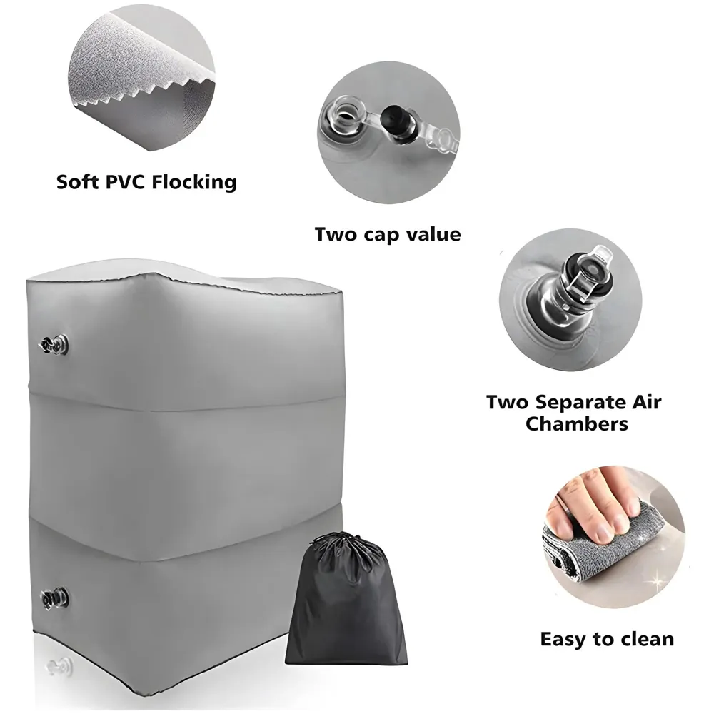 Travel Foot Rest Pillow, Adjustable Height, 46 x 43 x 30 cm, Inflatable Leg Rest with Carry Bag and Pump for Flight, Car