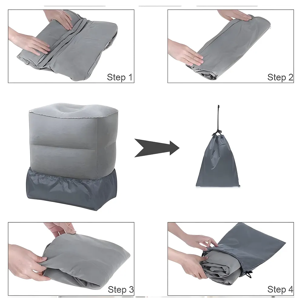 Travel Foot Rest Pillow, Adjustable Height, 46 x 43 x 30 cm, Inflatable Leg Rest with Carry Bag and Pump for Flight, Car Premium