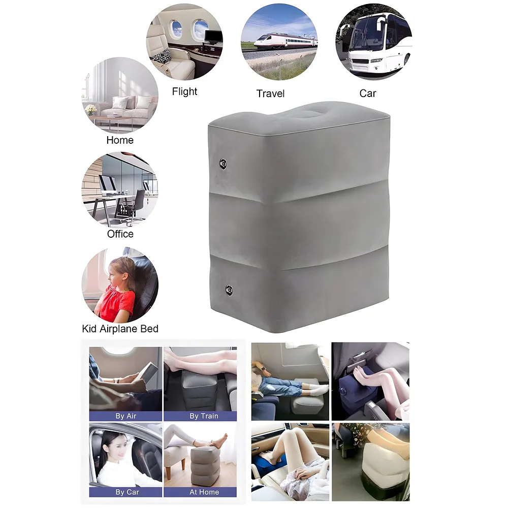 Travel Foot Rest Pillow, Adjustable Height, 46 x 43 x 30 cm, Inflatable Leg Rest with Carry Bag and Pump for Flight, Car Premium