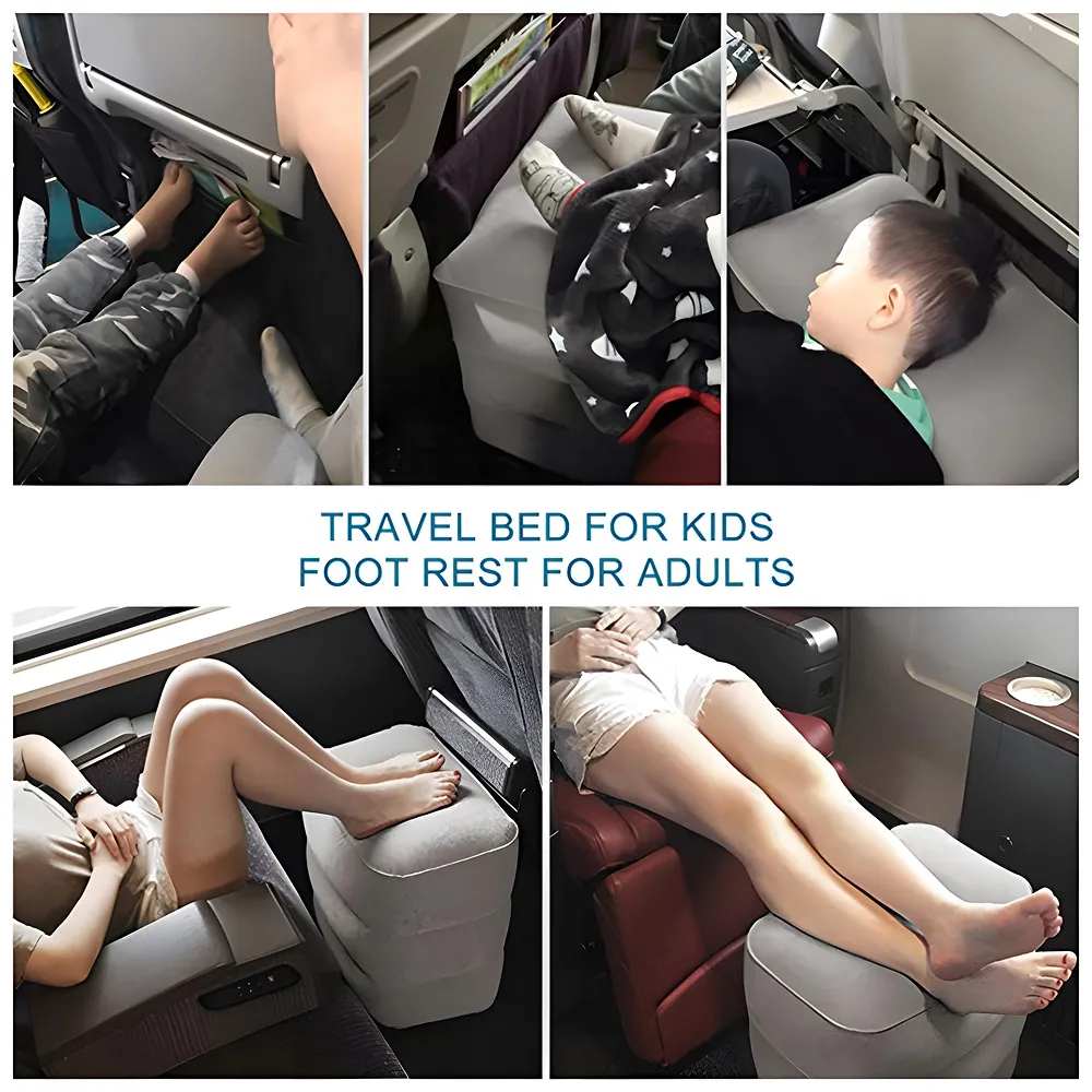Travel Foot Rest Pillow, Adjustable Height, 46 x 43 x 30 cm, Inflatable Leg Rest with Carry Bag and Pump for Flight, Car Premium