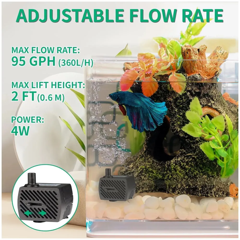 95GPH 4W Ultra Quiet Mini Submersible Pump for Aquariums, Fish Tank, Pond, Fountain Water Pump - 3