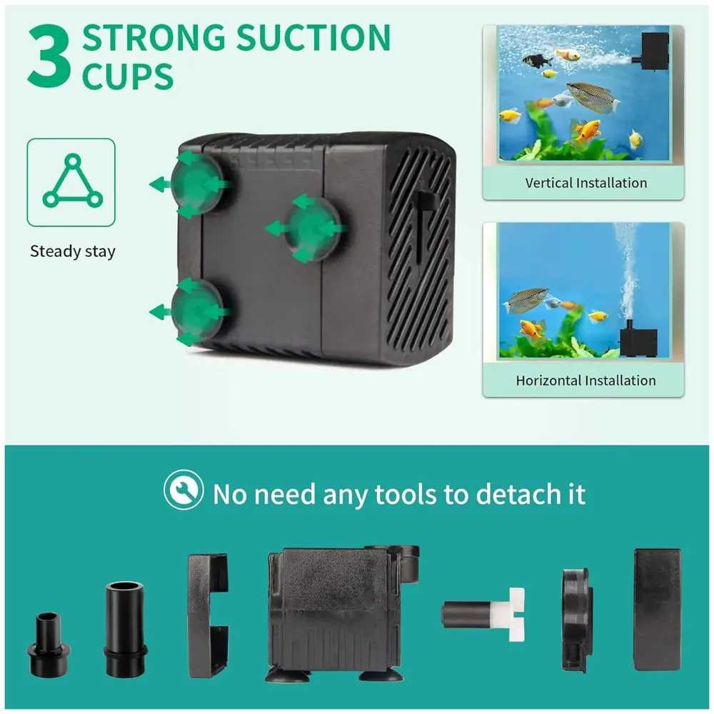 95GPH 4W Ultra Quiet Mini Submersible Pump for Aquariums, Fish Tank, Pond, Fountain Water Pump - 5