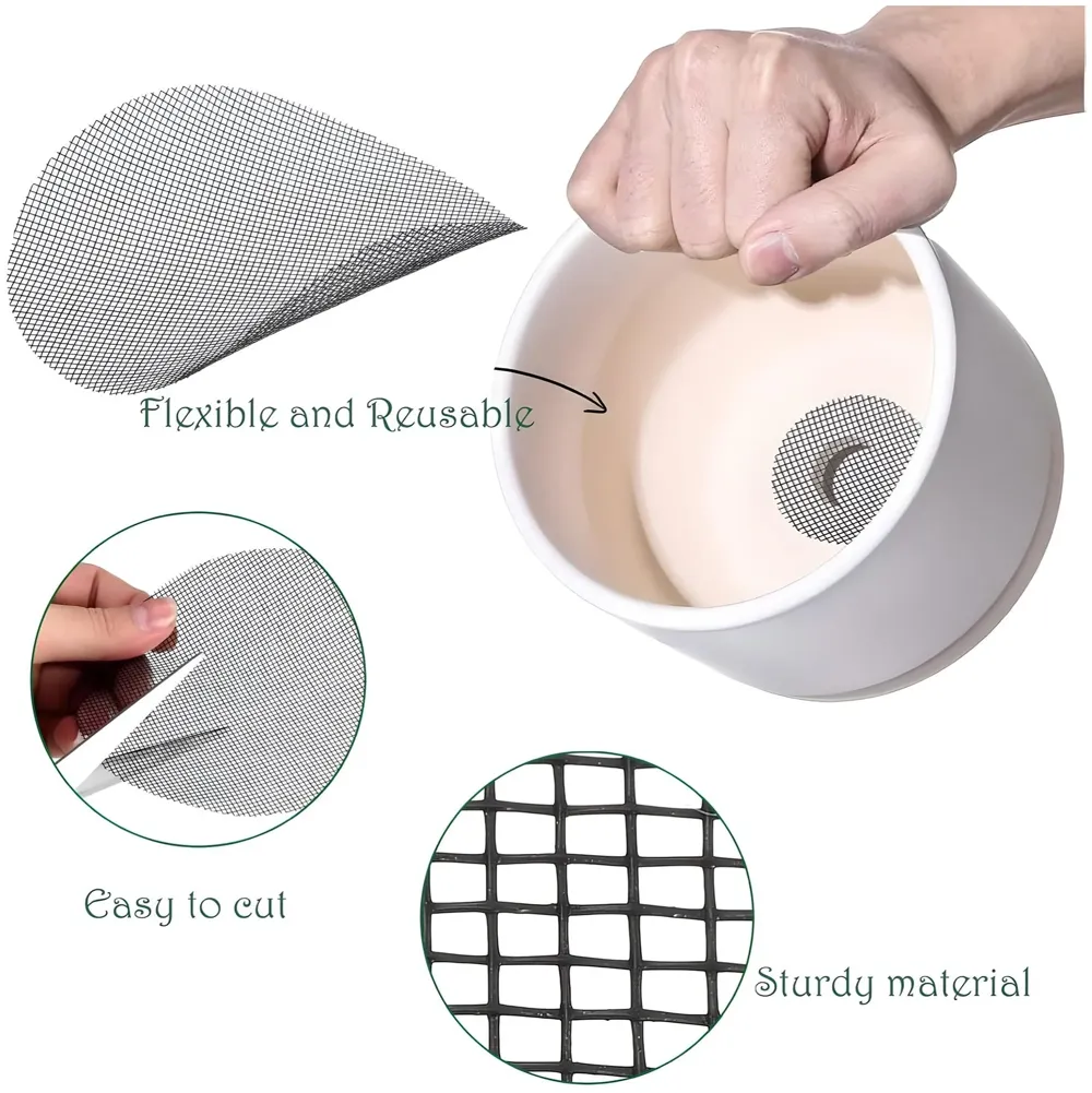 50 pcs Flower Pot Hole Mesh Jali 10 Cm x 10 Cm to Prevent Soil Loss for All Types of Pot Plants Home Garden Soil Erosion Prevention.