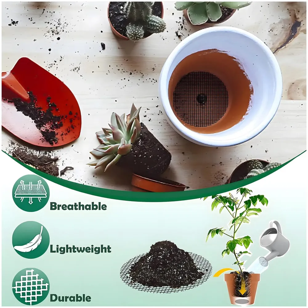 50 pcs Flower Pot Hole Mesh Jali 10 Cm x 10 Cm to Prevent Soil Loss for All Types of Pot Plants Home Garden Soil Erosion Prevention.