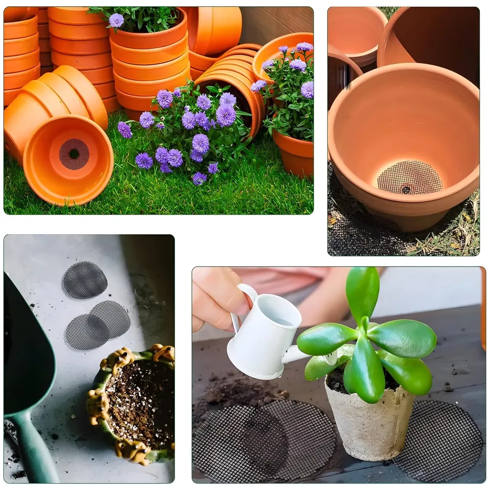 50 pcs Flower Pot Hole Mesh Jali 10 Cm x 10 Cm to Prevent Soil Loss for All Types of Pot Plants Home Garden Soil Erosion Prevention.