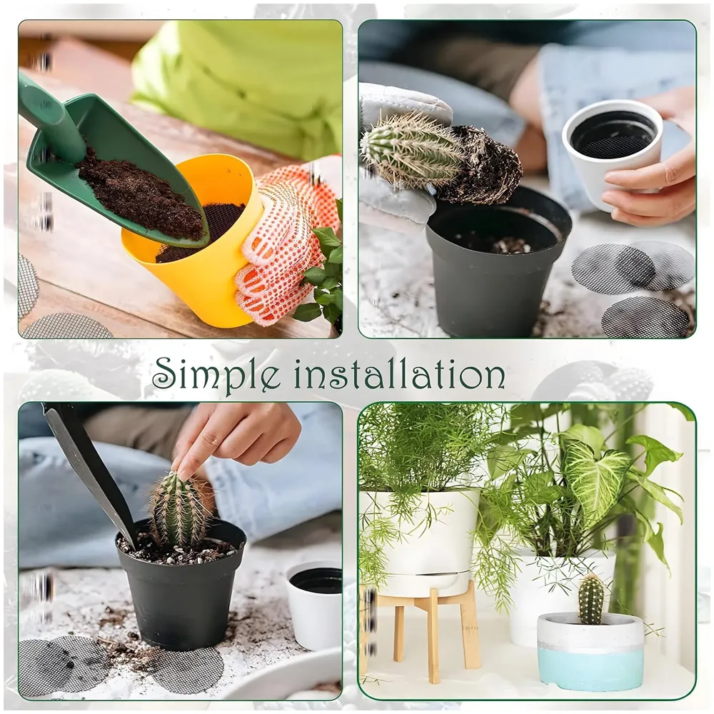 50 pcs Flower Pot Hole Mesh Jali 10 Cm x 10 Cm to Prevent Soil Loss for All Types of Pot Plants Home Garden Soil Erosion Prevention.