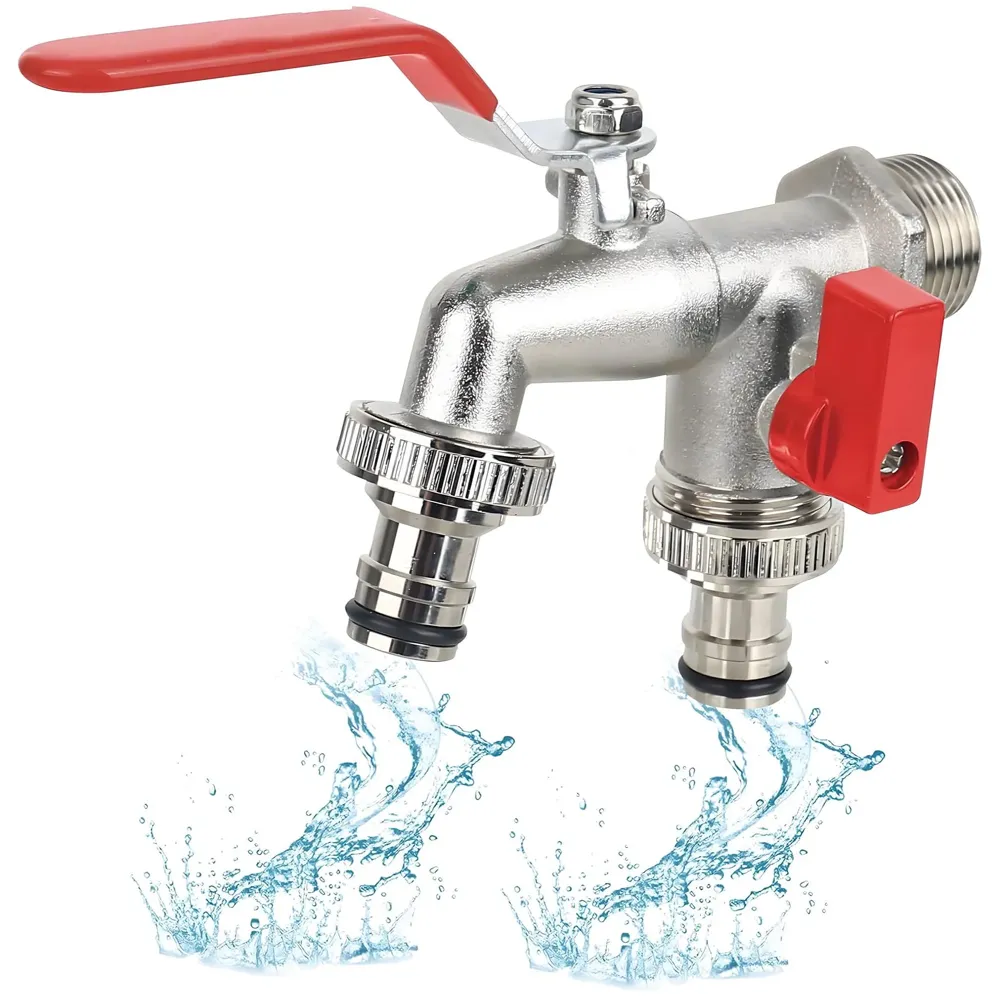 1/2 Inch Garden Tap 2 in 1 Splitter for Pipes Dual Double Tap Faucet for Gardens, Washing Machines,10.5 Inch Bibcock