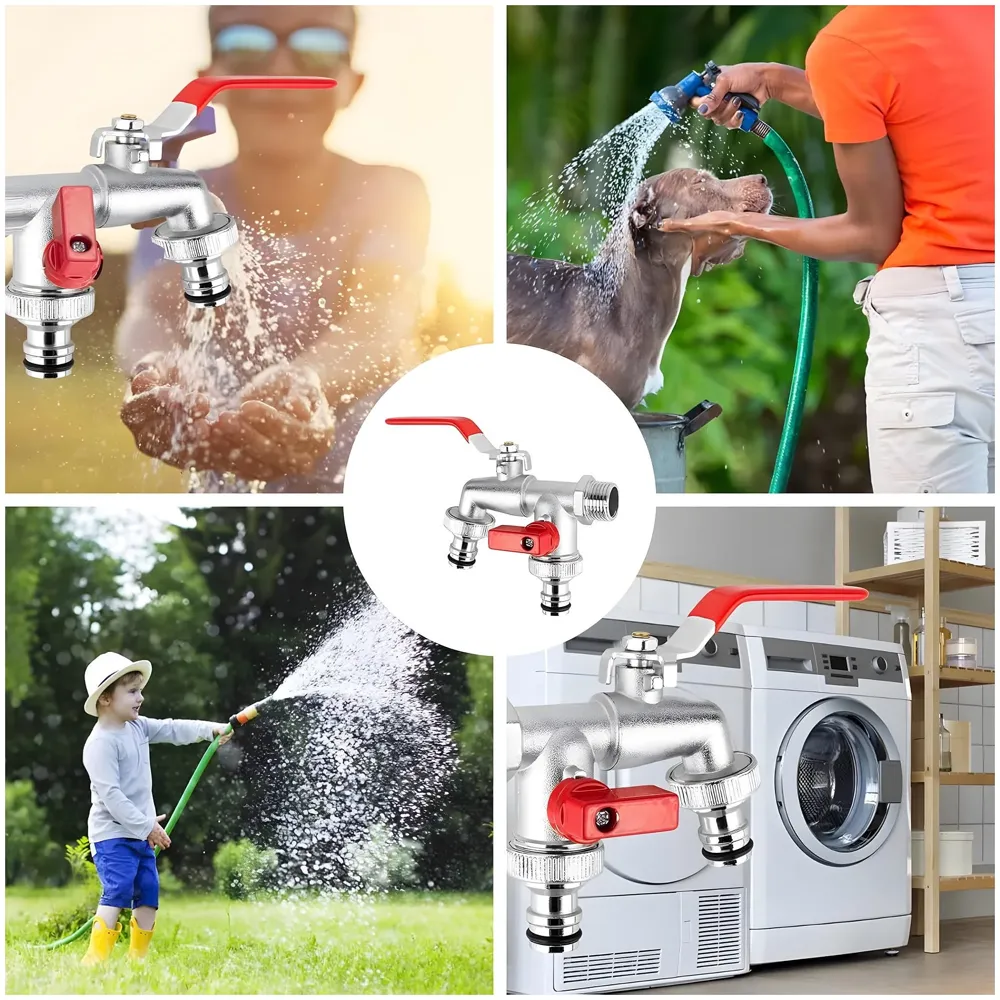 1/2 Inch Garden Tap 2 in 1 Splitter for Pipes Dual Double Tap Faucet for Gardens, Washing Machines,10.5 Inch Bibcock