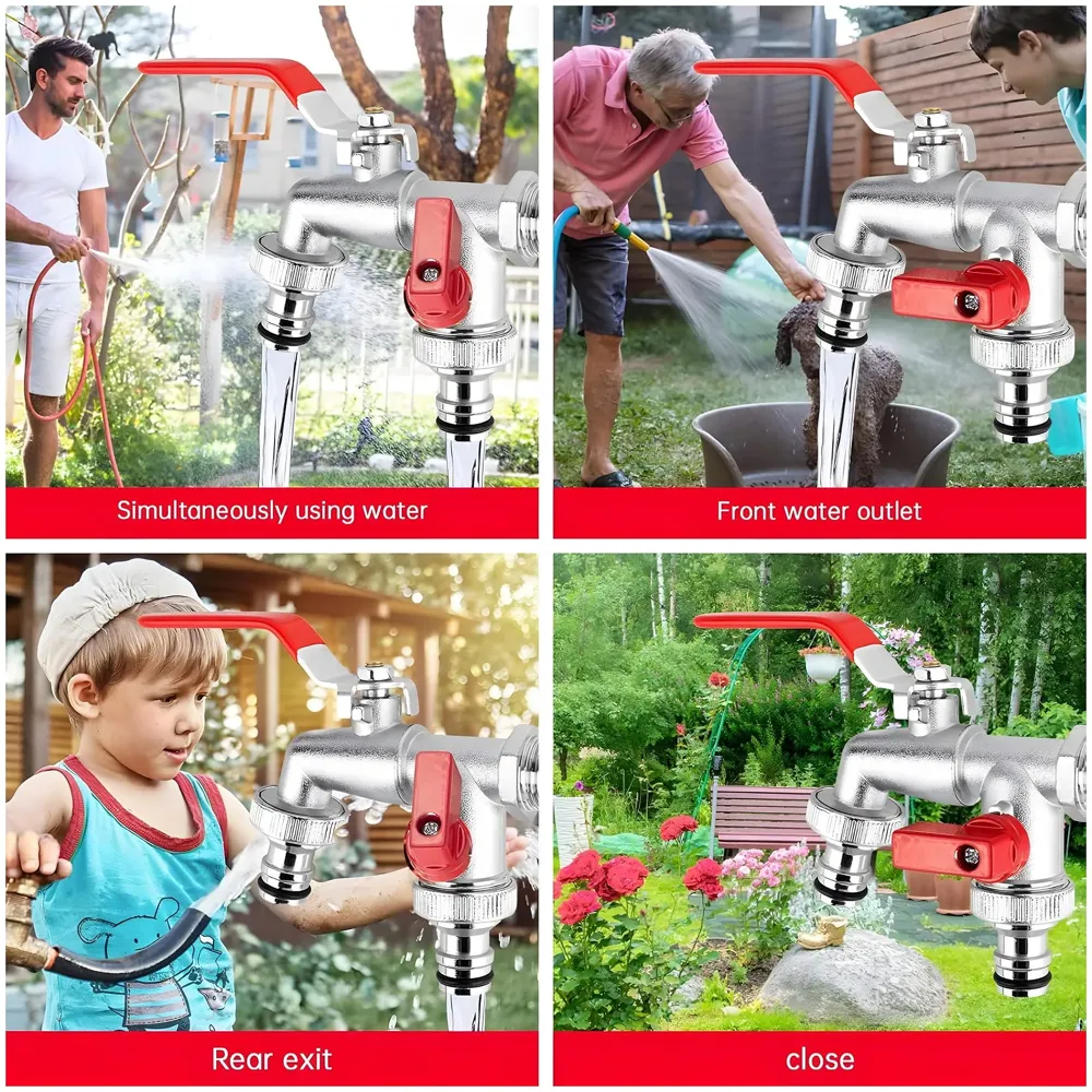 1/2 Inch Garden Tap 2 in 1 Splitter for Pipes Dual Double Tap Faucet for Gardens, Washing Machines,10.5 Inch Bibcock