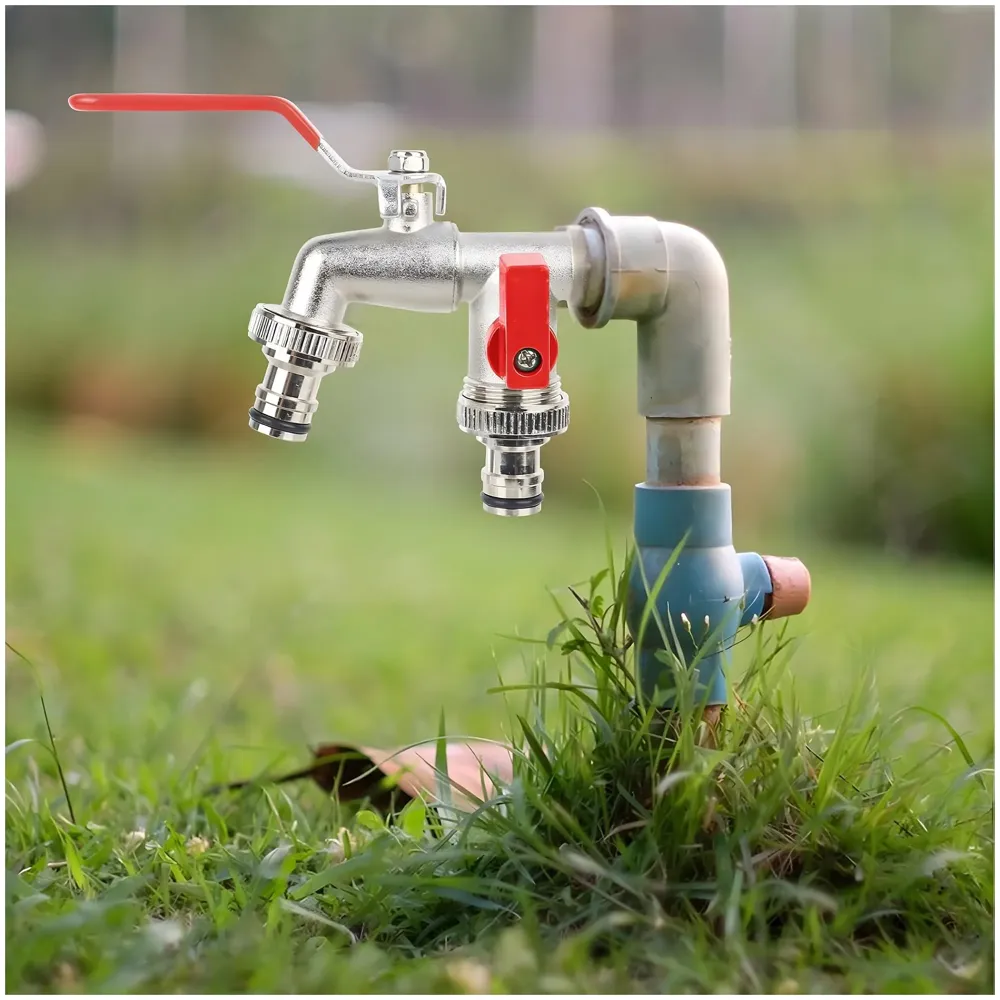 1/2 Inch Garden Tap 2 in 1 Splitter for Pipes Dual Double Tap Faucet for Gardens, Washing Machines,10.5 Inch Bibcock