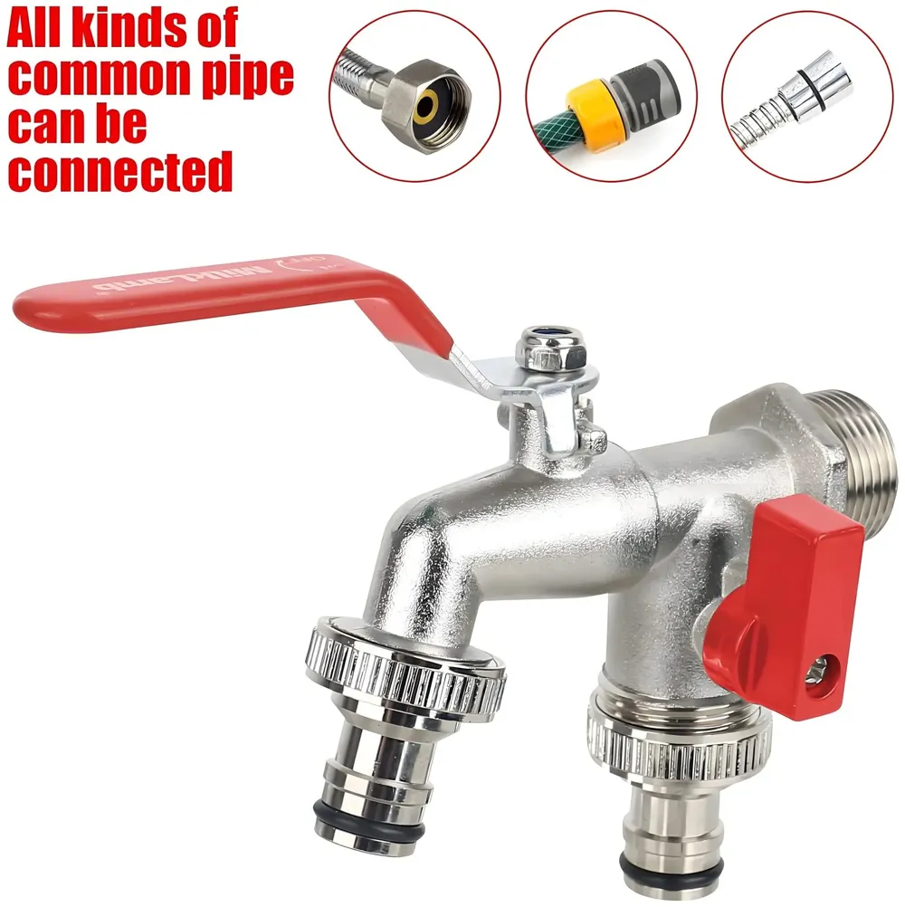 1/2 Inch Garden Tap 2 in 1 Splitter for Pipes Dual Double Tap Faucet for Gardens, Washing Machines,10.5 Inch Bibcock