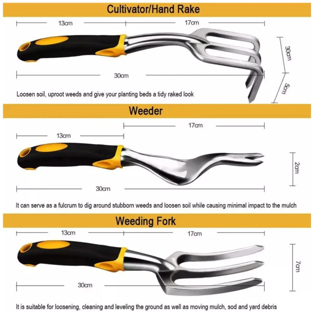 5 Pcs Gardening Tools for Garden Home Patio, Heavy Duty Aluminium Tools Set with Gardening Transplanting Spade, Cultivator, Weeder, Trowel and Weeding Fork, Durable Gardening Accessories - 5
