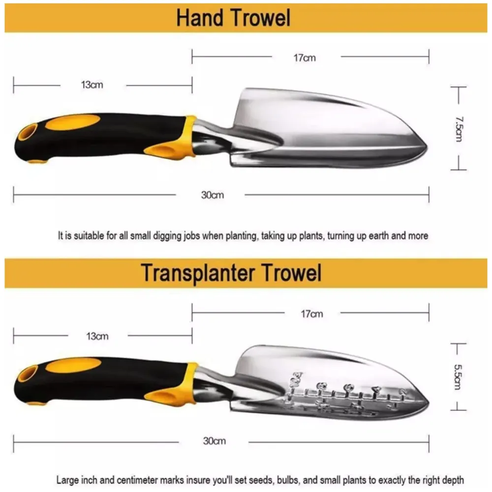 5 Pcs Gardening Tools for Garden Home Patio, Heavy Duty Aluminium Tools Set with Gardening Transplanting Spade, Cultivator, Weeder, Trowel and Weeding Fork, Durable Gardening Accessories - 6