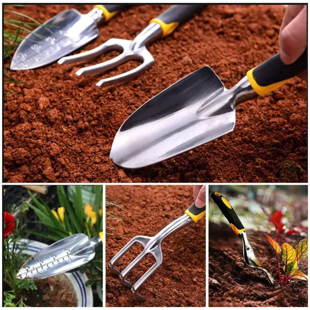5 Pcs Gardening Tools for Garden Home Patio, Heavy Duty Aluminium Tools Set with Gardening Transplanting Spade, Cultivator, Weeder, Trowel and Weeding Fork, Durable Gardening Accessories - 8