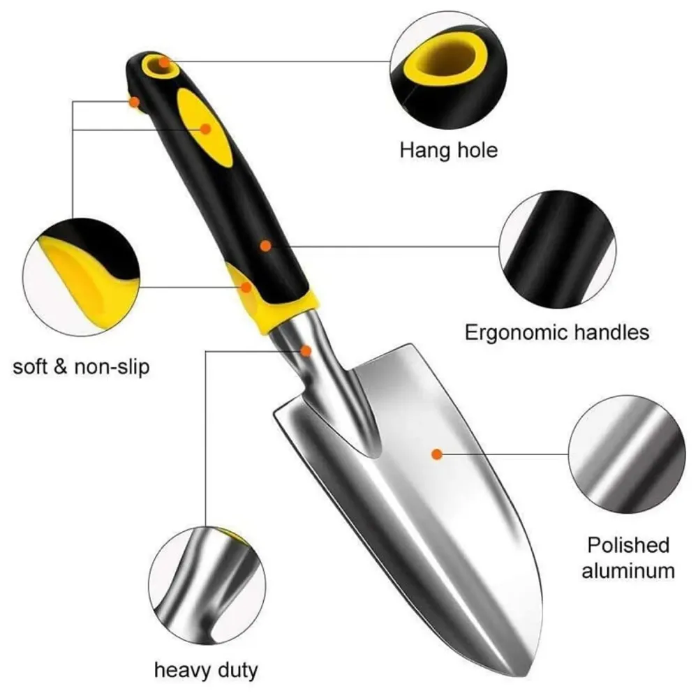 5 Pcs Gardening Tools for Garden Home Patio, Heavy Duty Aluminium Tools Set with Gardening Transplanting Spade, Cultivator, Weeder, Trowel and Weeding Fork, Durable Gardening Accessories