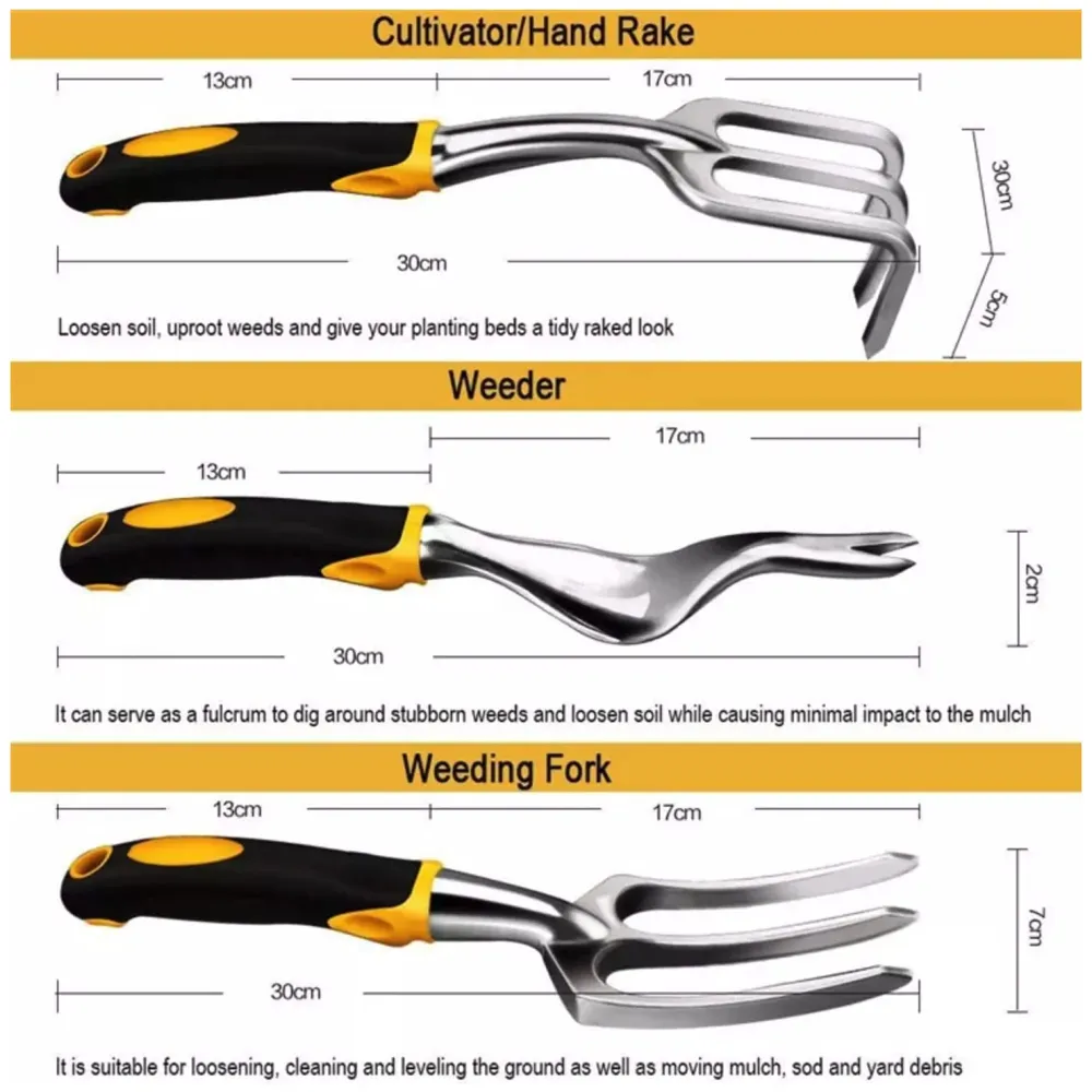 5 Pcs Gardening Tools for Garden Home Patio, Heavy Duty Aluminium Tools Set with Gardening Transplanting Spade, Cultivator, Weeder, Trowel and Weeding Fork, Durable Gardening Accessories