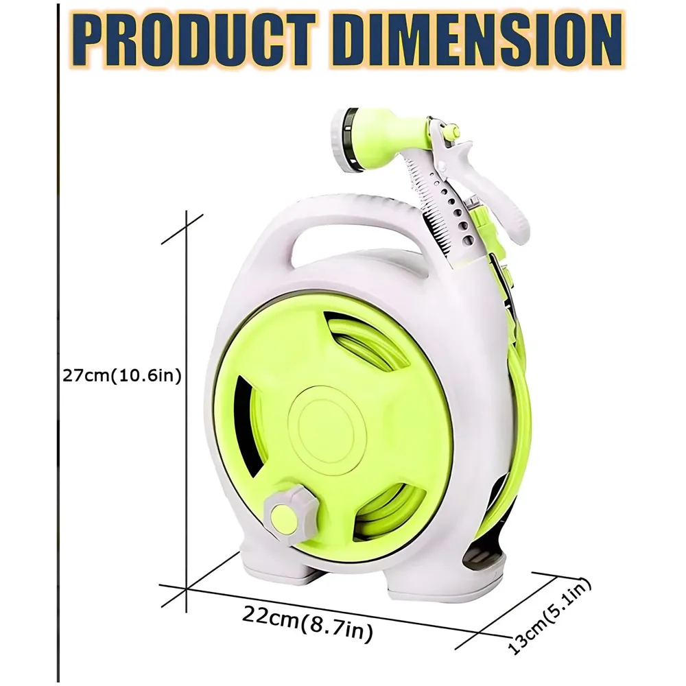 Garden Hose Reel, Retractable Hose Reel, Heavy Duty 50 Ft Portable Garden Hose Reel With 7 Patterns Spray Nozzle For Garden Watering, Car Washing, Pet (Green)