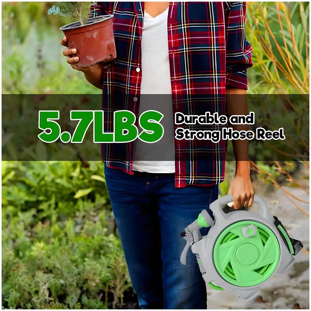 Garden Hose Reel, Retractable Hose Reel, Heavy Duty 50 Ft Portable Garden Hose Reel With 7 Patterns Spray Nozzle For Garden Watering, Car Washing, Pet (Green)