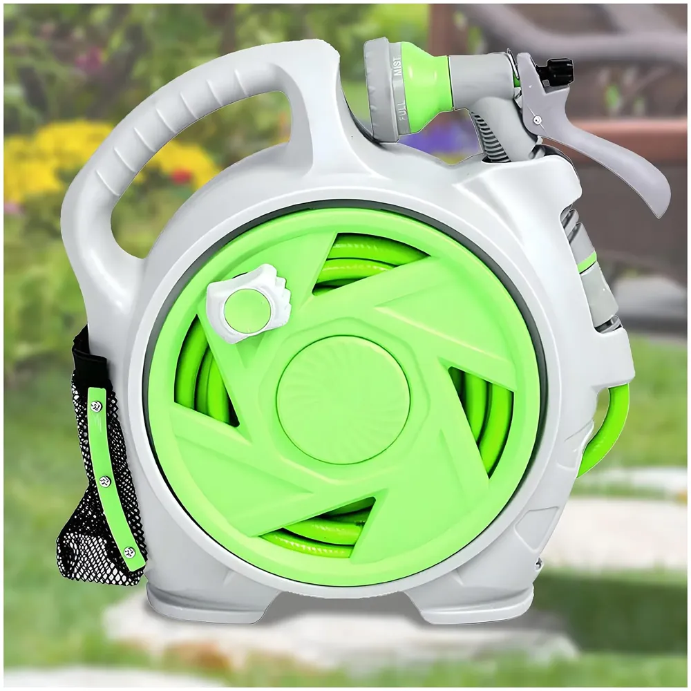 Garden Hose Reel, Retractable Hose Reel, Heavy Duty 50 Ft Portable Garden Hose Reel With 7 Patterns Spray Nozzle For Garden Watering, Car Washing, Pet (Green)