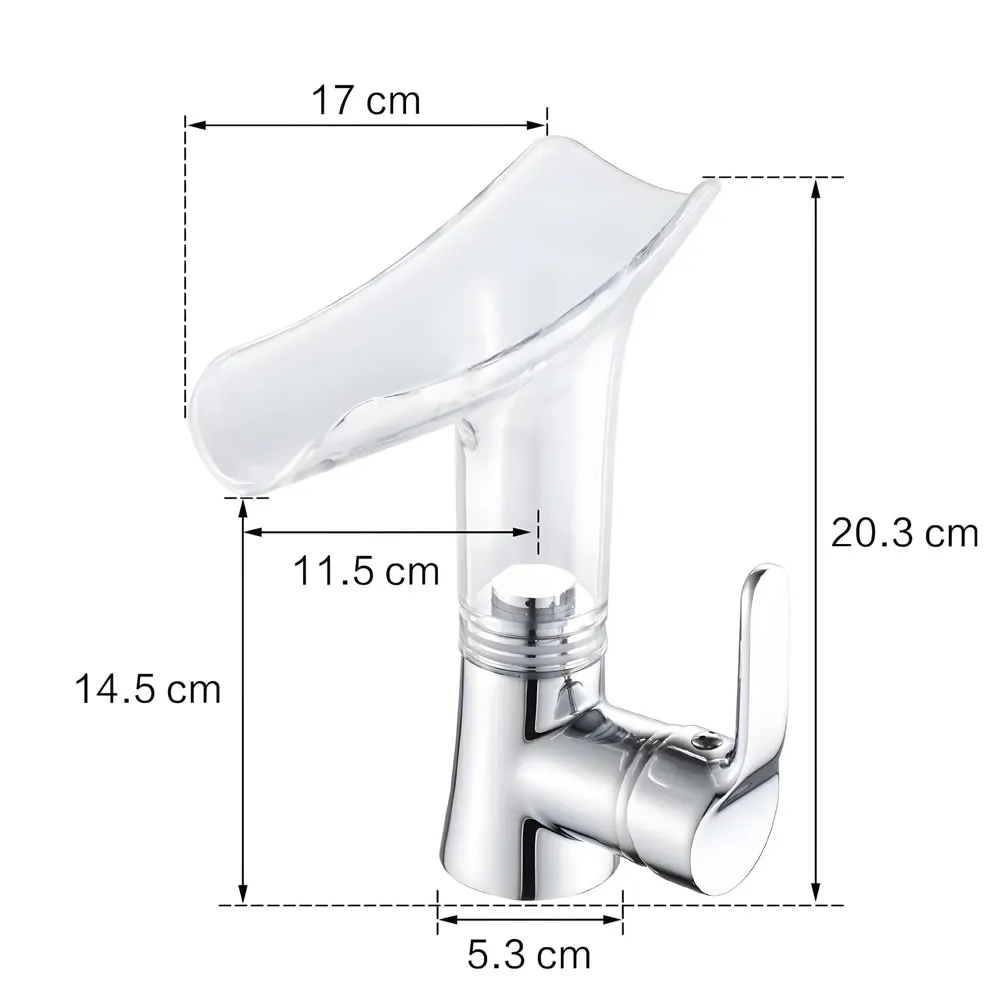 Glass Waterfall Tap Faucet Mixer Hot and Cold Bathroom Brass Single Lever Basin Mixer for Sink Toilet Wash Basin - 20 x 17 Cm