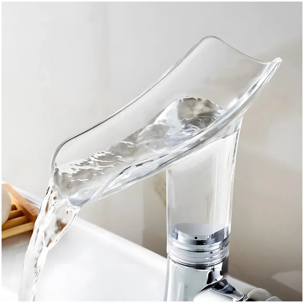 Glass Waterfall Tap Faucet Mixer Hot and Cold Bathroom Brass Single Lever Basin Mixer for Sink Toilet Wash Basin - 20 x 17 Cm